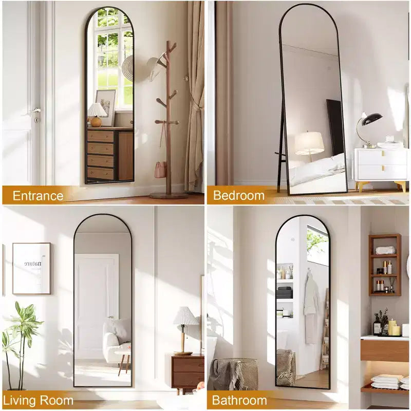 Specchio a figura intera con luci LED, cornice in alluminio, specchio da pavimento ad arco o quadrato con vetro per toeletta da camera da letto