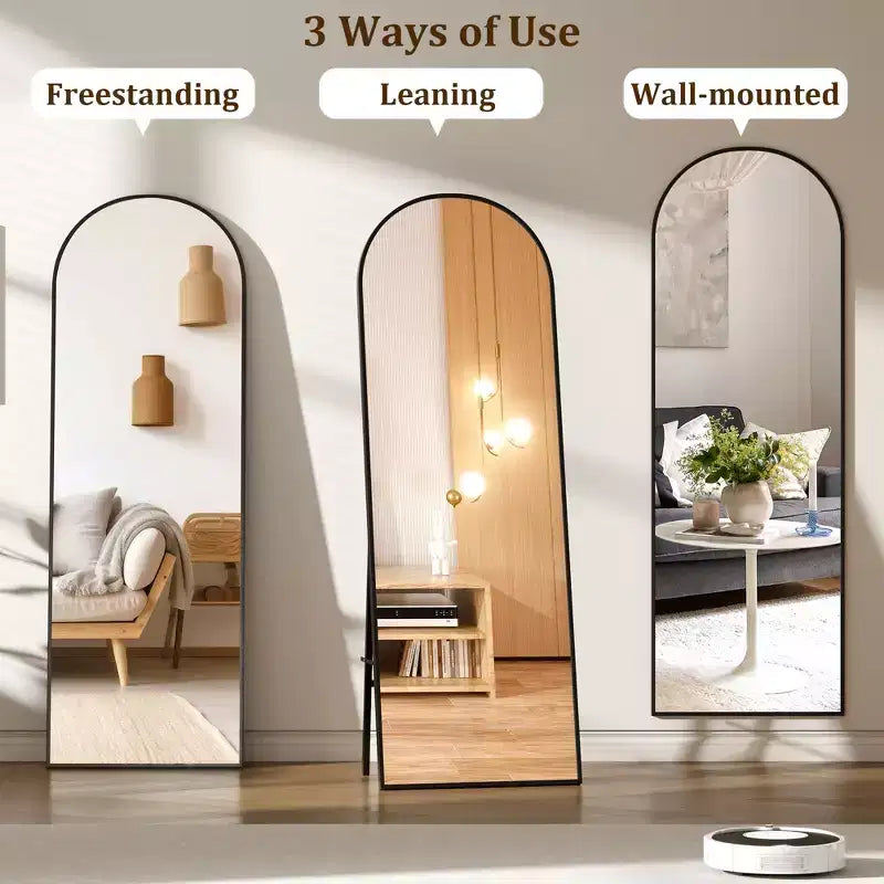 Specchio a figura intera con luci LED, cornice in alluminio, specchio da pavimento ad arco o quadrato con vetro per toeletta da camera da letto
