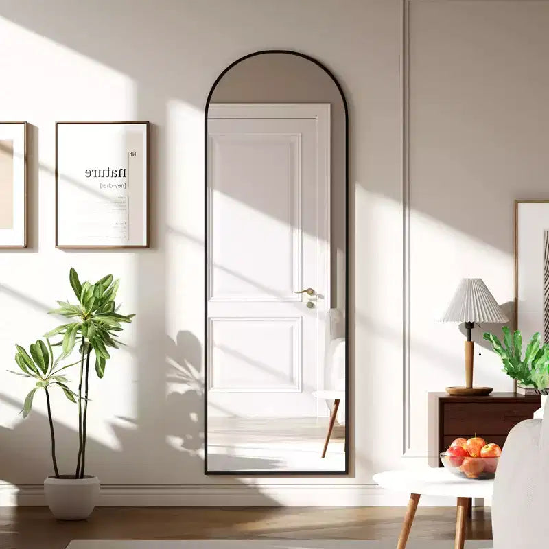Specchio a figura intera con luci LED, cornice in alluminio, specchio da pavimento ad arco o quadrato con vetro per toeletta da camera da letto