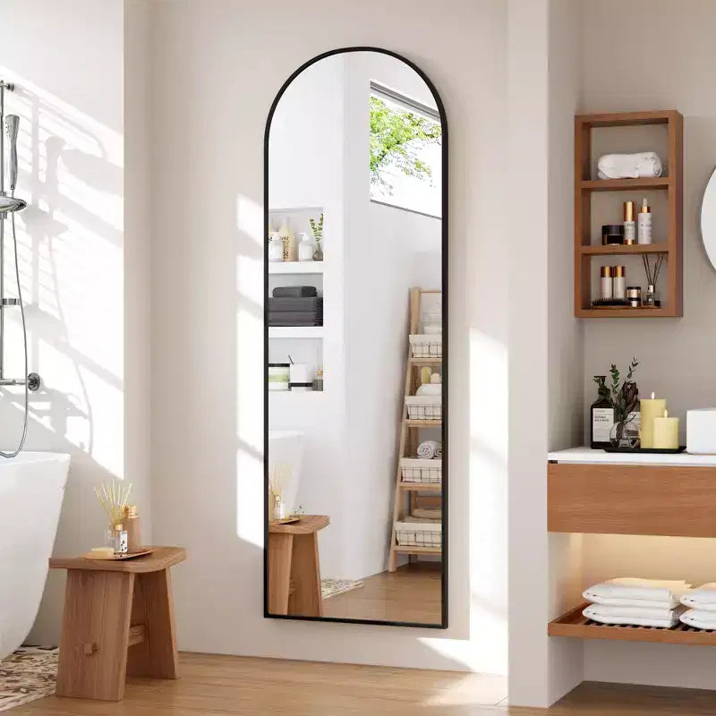 Specchio a figura intera con luci LED, cornice in alluminio, specchio da pavimento ad arco o quadrato con vetro per toeletta da camera da letto