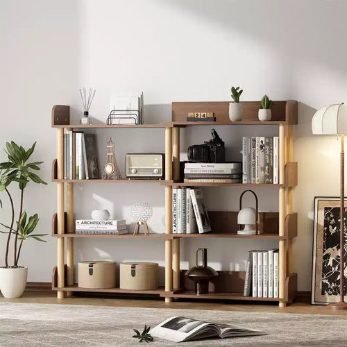 4 Tier Retractable Rotatable Bookcases, Wooden Corner Book Shelf, Storage Rack for Books, Utility Organizer Shelves for Living Room