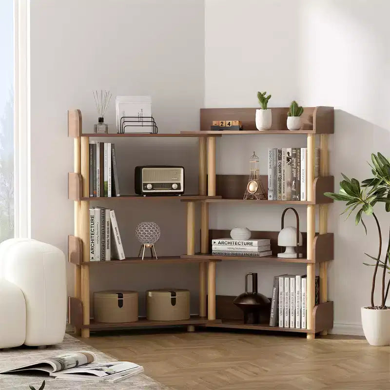 Librerie a 4 livelli retrattili e girevoli, scaffale angolare in legno, portaoggetti per libri, scaffali organizer multiuso per soggiorno