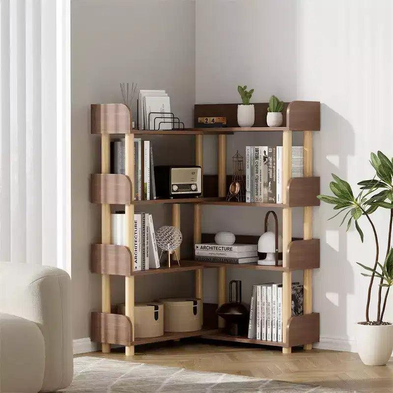 Librerie a 4 livelli retrattili e girevoli, scaffale angolare in legno, portaoggetti per libri, scaffali organizer multiuso per soggiorno