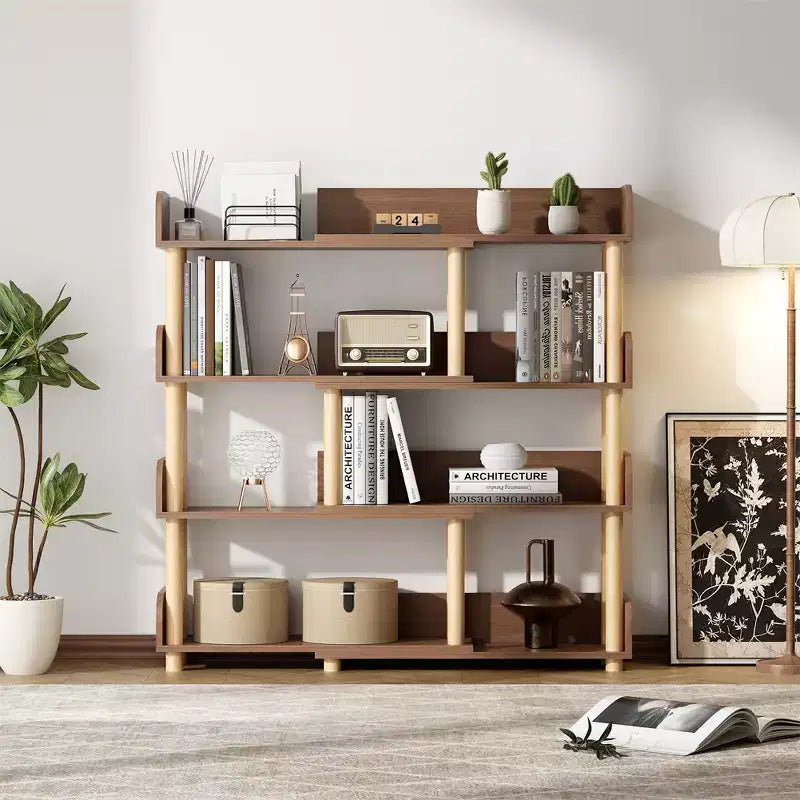 Librerie a 4 livelli retrattili e girevoli, scaffale angolare in legno, portaoggetti per libri, scaffali organizer multiuso per soggiorno