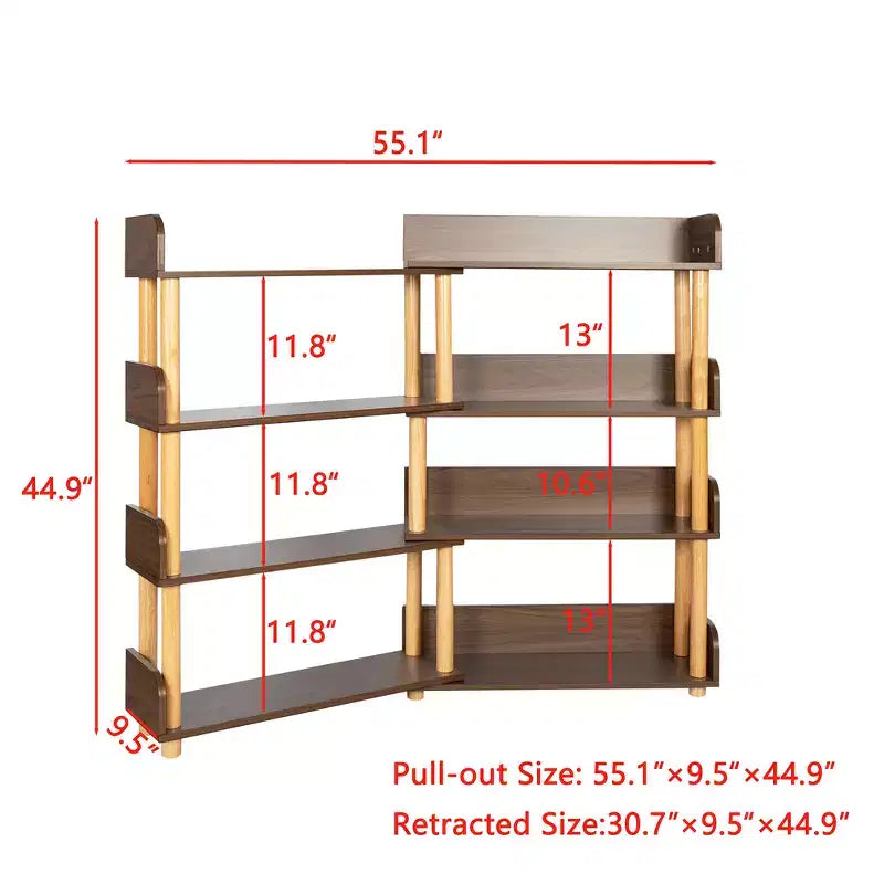 Librerie a 4 livelli retrattili e girevoli, scaffale angolare in legno, portaoggetti per libri, scaffali organizer multiuso per soggiorno