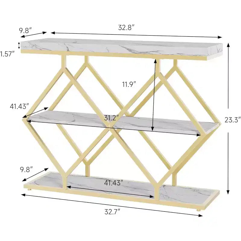 COZONY Consolle da Ingresso Stretta 39 con 3 Ripiani Aperti, Tavolo da Divano Industriale con Struttura in Metallo a Diamante per Corridoio e Ingresso