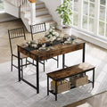 4-Piece Dining Table Set for 4 People,Rectangular Kitchen Table Set with 2 Chairs & 1 Bench,Double Side Drawers for Dining Room,Kitchen,Yard