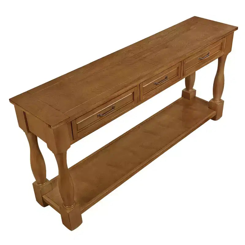 Tavolo Consolle in Legno da 63 Pollici, Tavolo da Divano da Corridoio con Struttura in Legno Massello e 3 Cassetti per Ingresso Salotto