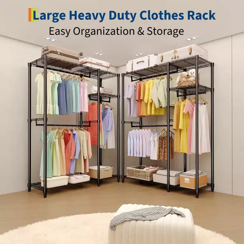 Appendiabiti resistente da 320 kg, organizer portatile per armadio con ripiani regolabili e asta appendiabiti, nero