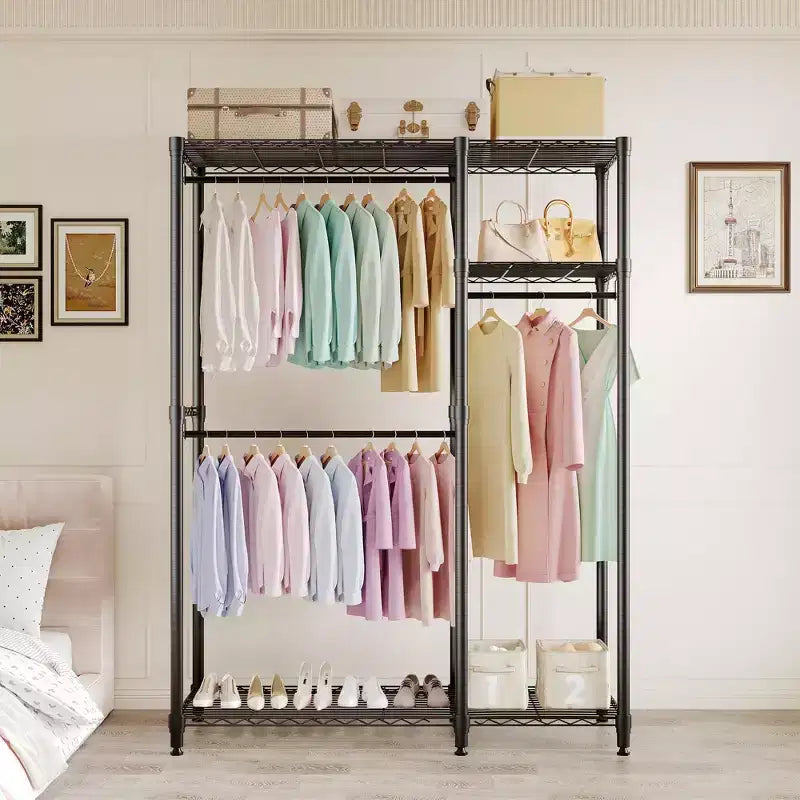 Appendiabiti resistente da 320 kg, organizer portatile per armadio con ripiani regolabili e asta appendiabiti, nero