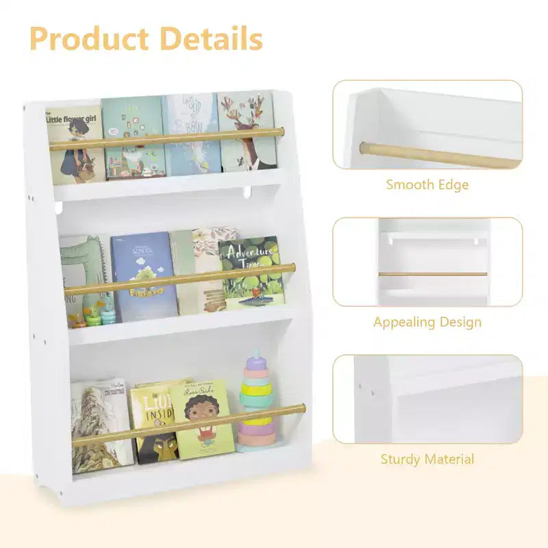 Libreria per bambini a 3 ripiani, porta-libri per bambini, organizer per sala giochi, cameretta, scuola materna