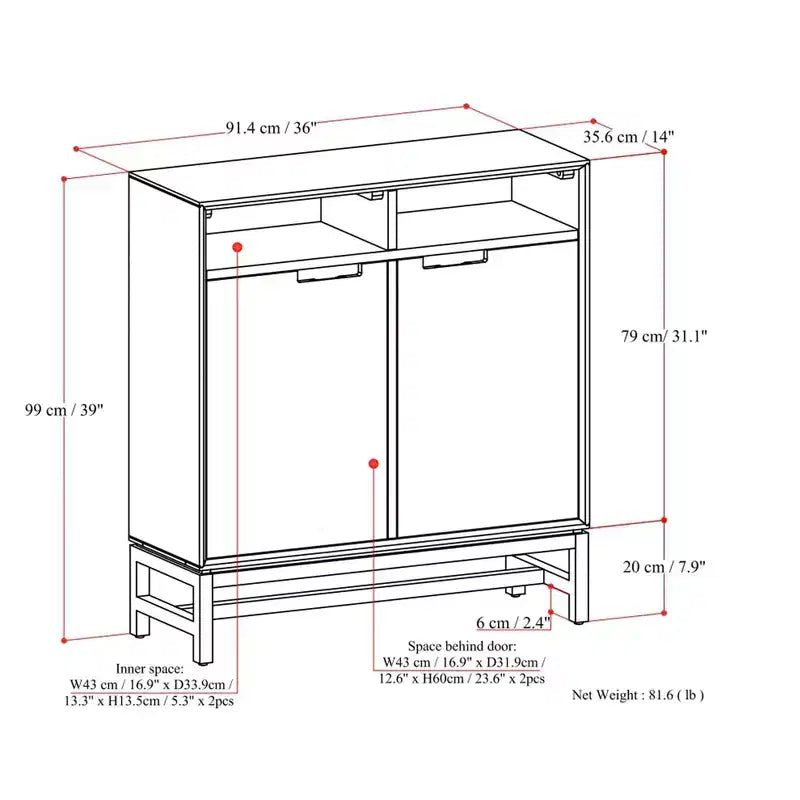 Mobile contenitore ingresso industriale moderno Devlin in LEGNO DURO MASSICCIO largo 91 cm