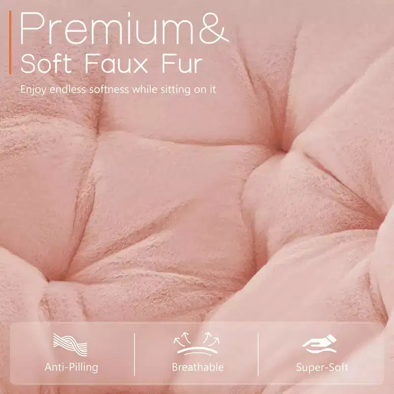 Poltrona moderna comoda in finta pelliccia Okak con struttura in metallo, poltrona a uovo dal design pieghevole, poltrona con braccioli per soggiorno, camera da letto, ufficio