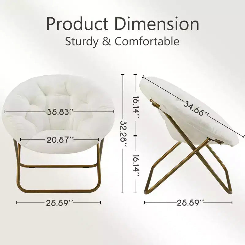 Poltrona moderna comoda in finta pelliccia Okak con struttura in metallo, poltrona a uovo dal design pieghevole, poltrona con braccioli per soggiorno, camera da letto, ufficio