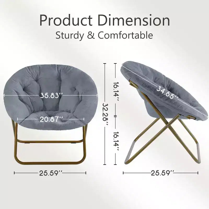 Poltrona moderna comoda in finta pelliccia Okak con struttura in metallo, poltrona a uovo dal design pieghevole, poltrona con braccioli per soggiorno, camera da letto, ufficio