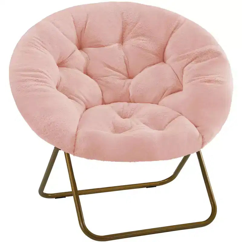 Poltrona moderna comoda in finta pelliccia Okak con struttura in metallo, poltrona a uovo dal design pieghevole, poltrona con braccioli per soggiorno, camera da letto, ufficio