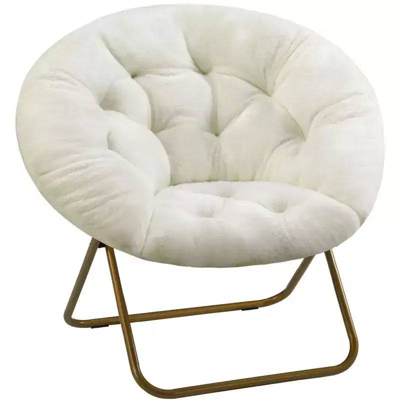 Poltrona moderna comoda in finta pelliccia Okak con struttura in metallo, poltrona a uovo dal design pieghevole, poltrona con braccioli per soggiorno, camera da letto, ufficio