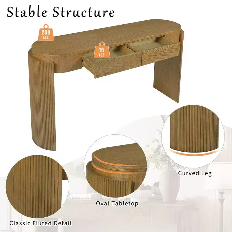 TUYOHW 55 Consolle Ovale con 2 Cassetti, Tavolo d'Ingresso con Gambe Scanalate, Tavolo Divano d'Accento per Corridoio, Soggiorno, Ingresso, Cucina