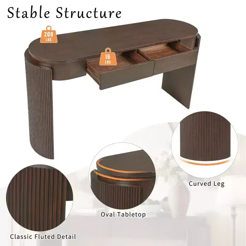 TUYOHW 55 Consolle Ovale con 2 Cassetti, Tavolo d'Ingresso con Gambe Scanalate, Tavolo Divano d'Accento per Corridoio, Soggiorno, Ingresso, Cucina