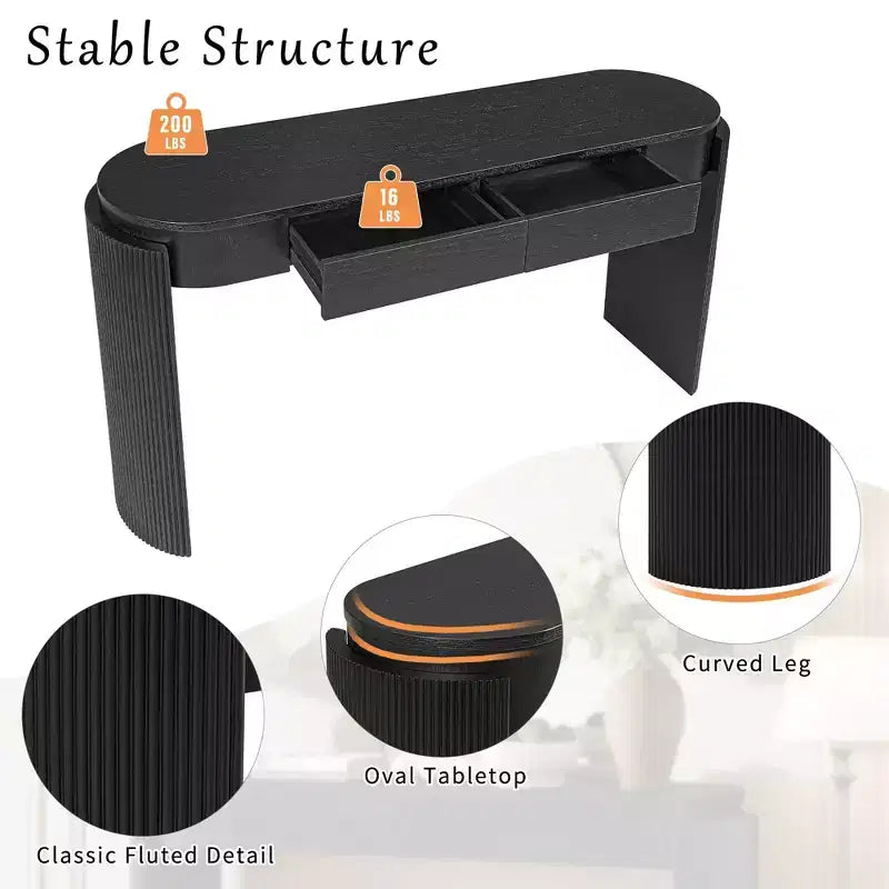 TUYOHW 55 Consolle Ovale con 2 Cassetti, Tavolo d'Ingresso con Gambe Scanalate, Tavolo Divano d'Accento per Corridoio, Soggiorno, Ingresso, Cucina