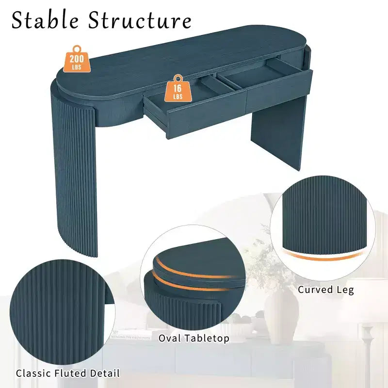 TUYOHW 55 Consolle Ovale con 2 Cassetti, Tavolo d'Ingresso con Gambe Scanalate, Tavolo Divano d'Accento per Corridoio, Soggiorno, Ingresso, Cucina