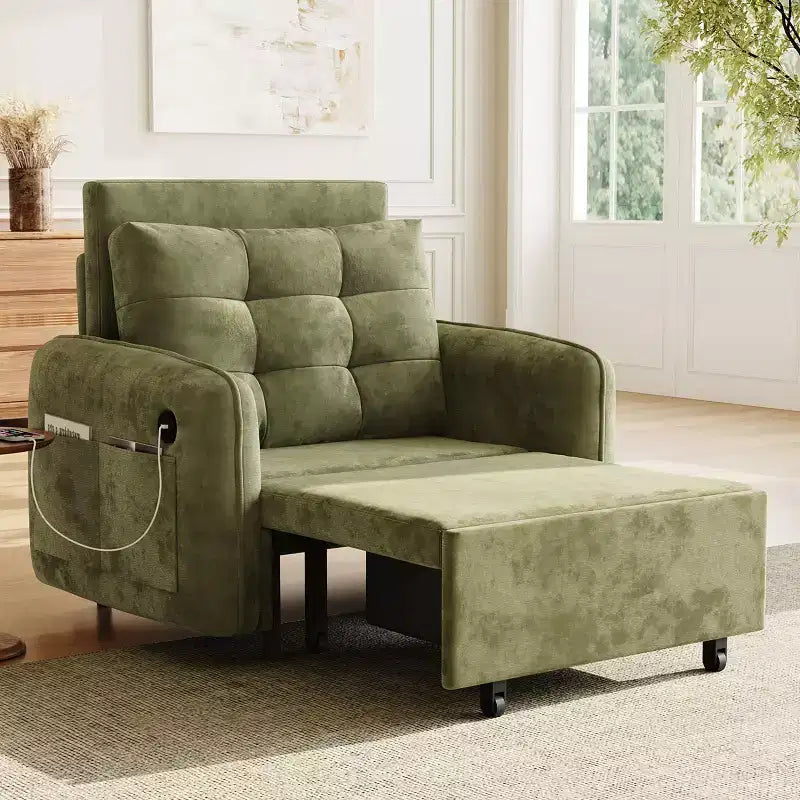 GDFStudio Baird Divano-Letto Convertibile Moderno in Ciniglia a 3 Funzioni con Letto Singolo Estraibile, Porte di Ricarica USB e Tasche Portaoggetti, 80"