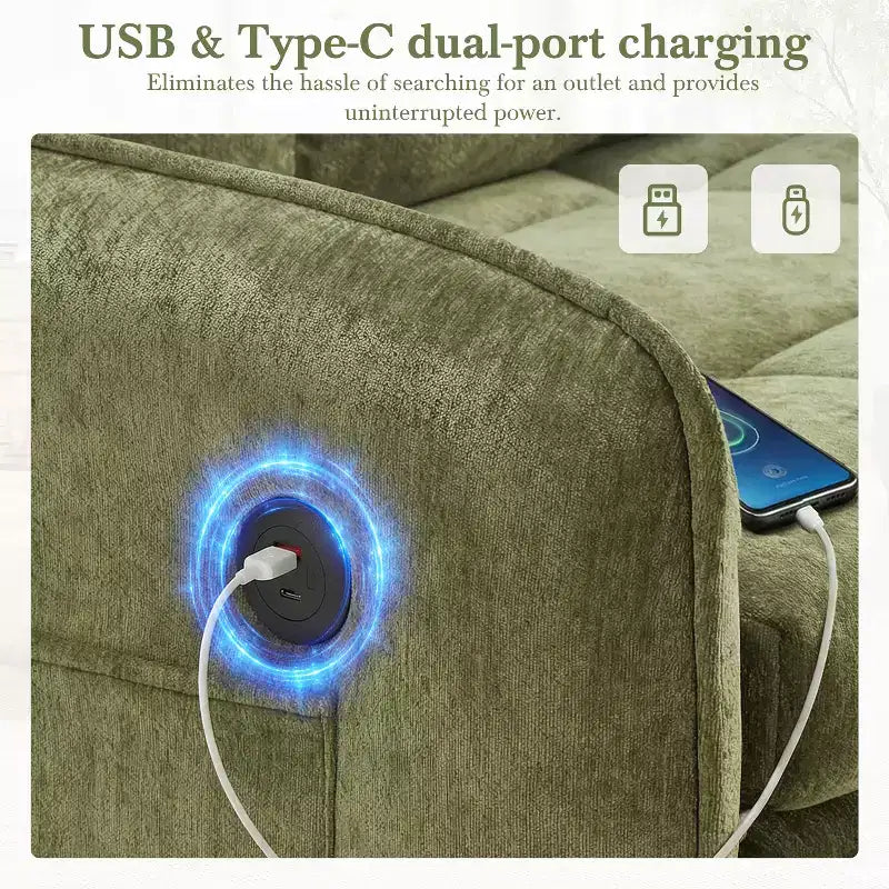 GDFStudio Baird Divano-Letto Convertibile Moderno in Ciniglia a 3 Funzioni con Letto Singolo Estraibile, Porte di Ricarica USB e Tasche Portaoggetti, 80"