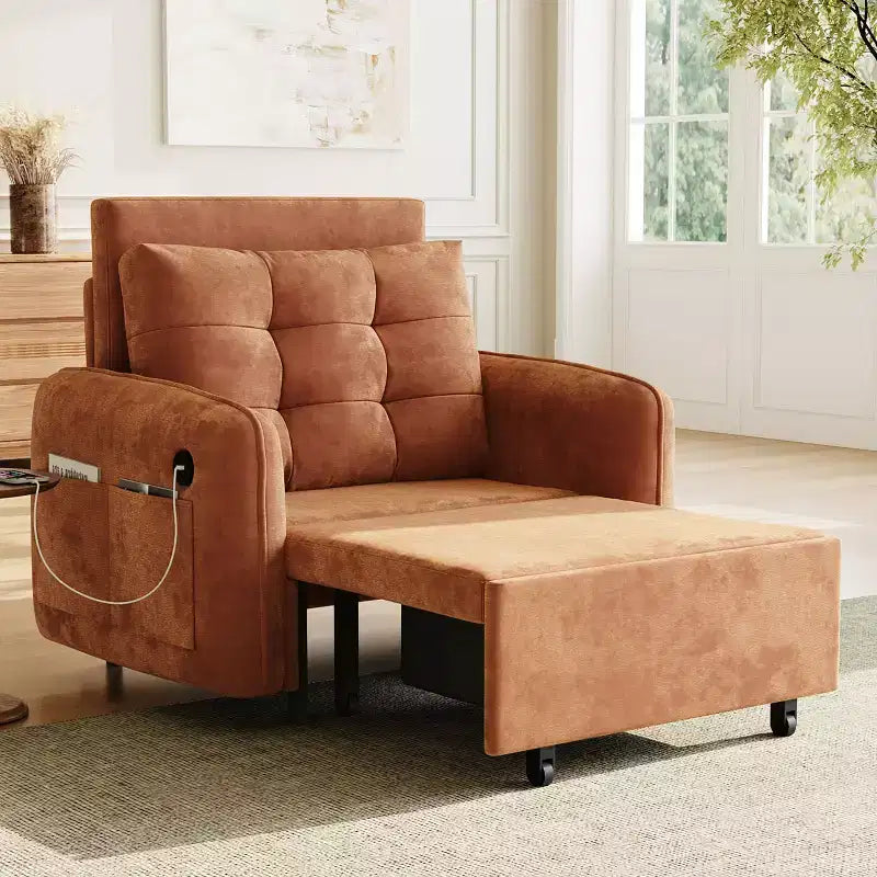 GDFStudio Baird Divano-Letto Convertibile Moderno in Ciniglia a 3 Funzioni con Letto Singolo Estraibile, Porte di Ricarica USB e Tasche Portaoggetti, 80"