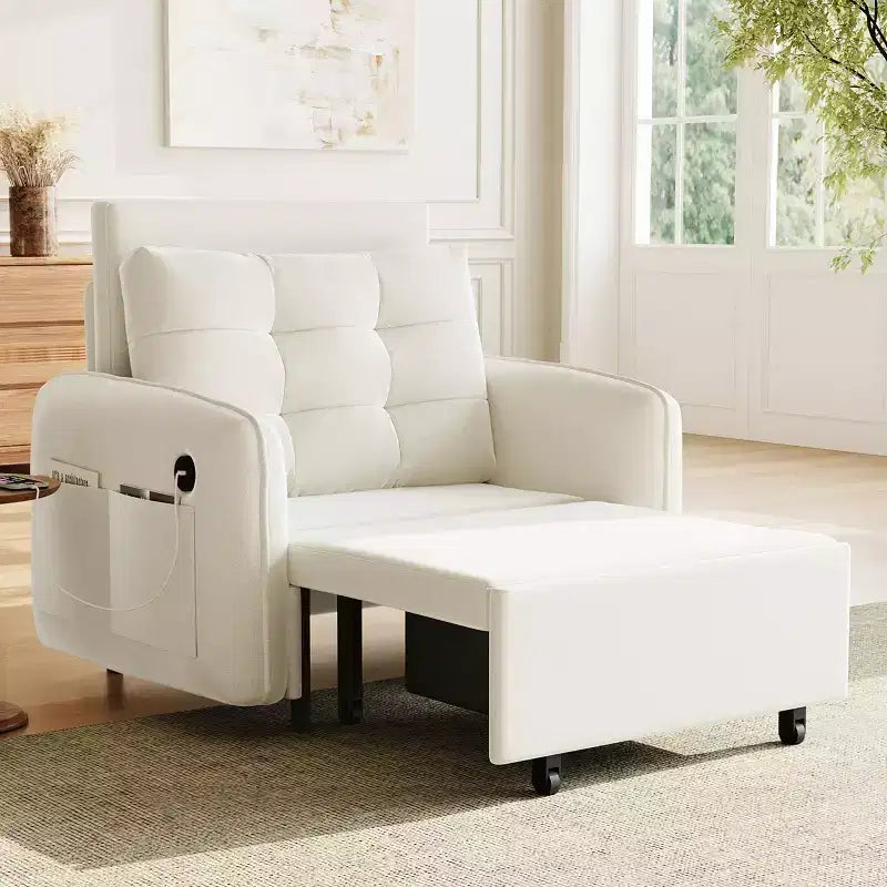 GDFStudio Baird Divano-Letto Convertibile Moderno in Ciniglia a 3 Funzioni con Letto Singolo Estraibile, Porte di Ricarica USB e Tasche Portaoggetti, 80"