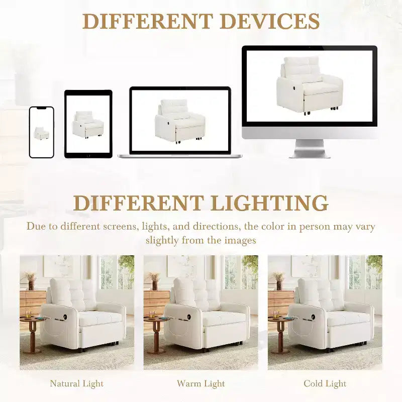 GDFStudio Baird Divano-Letto Convertibile Moderno in Ciniglia a 3 Funzioni con Letto Singolo Estraibile, Porte di Ricarica USB e Tasche Portaoggetti, 80"