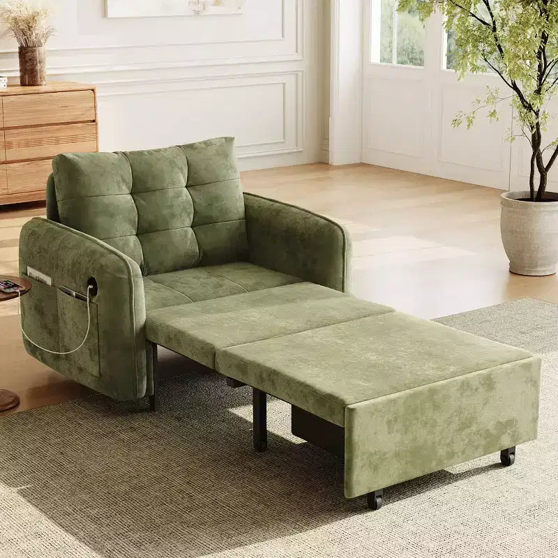 GDFStudio Baird Divano-Letto Convertibile Moderno in Ciniglia a 3 Funzioni con Letto Singolo Estraibile, Porte di Ricarica USB e Tasche Portaoggetti, 80"