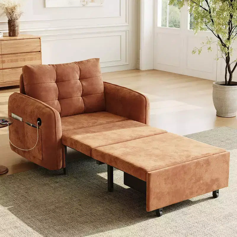 GDFStudio Baird Divano-Letto Convertibile Moderno in Ciniglia a 3 Funzioni con Letto Singolo Estraibile, Porte di Ricarica USB e Tasche Portaoggetti, 80"