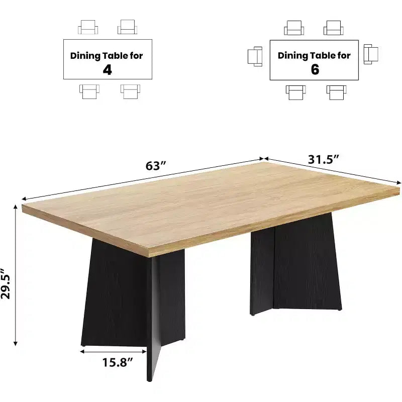 Acekool 63 Tavolo da pranzo moderno stile fattoria per 6-8 persone con gambe in metallo nero, per cucina, sala da pranzo e ufficio