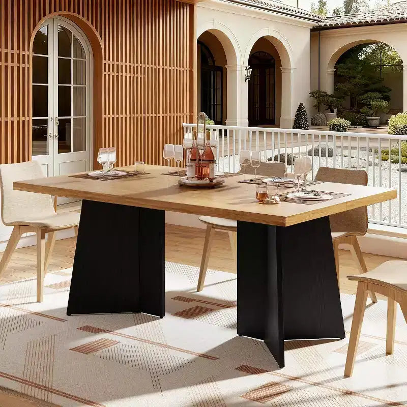 Acekool 63 Tavolo da pranzo moderno stile fattoria per 6-8 persone con gambe in metallo nero, per cucina, sala da pranzo e ufficio