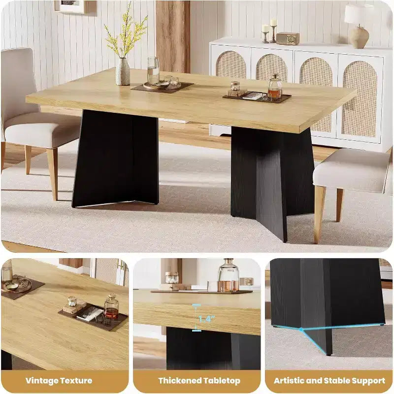 Acekool 63 Tavolo da pranzo moderno stile fattoria per 6-8 persone con gambe in metallo nero, per cucina, sala da pranzo e ufficio