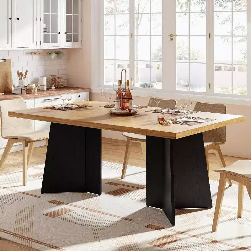 Acekool 63 Tavolo da pranzo moderno stile fattoria per 6-8 persone con gambe in metallo nero, per cucina, sala da pranzo e ufficio