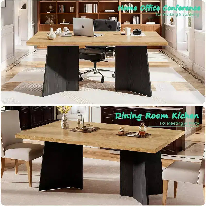 Acekool 63 Tavolo da pranzo moderno stile fattoria per 6-8 persone con gambe in metallo nero, per cucina, sala da pranzo e ufficio