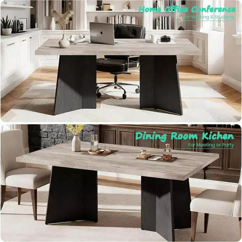 Acekool 63 Tavolo da pranzo moderno stile fattoria per 6-8 persone con gambe in metallo nero, per cucina, sala da pranzo e ufficio