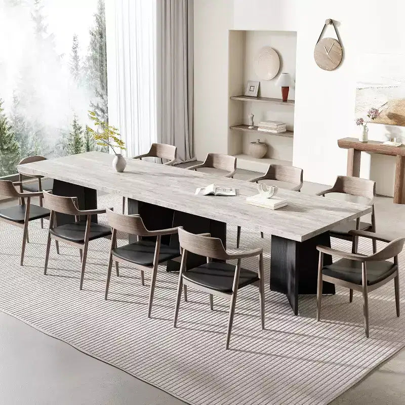 Acekool 63 Tavolo da pranzo moderno stile fattoria per 6-8 persone con gambe in metallo nero, per cucina, sala da pranzo e ufficio