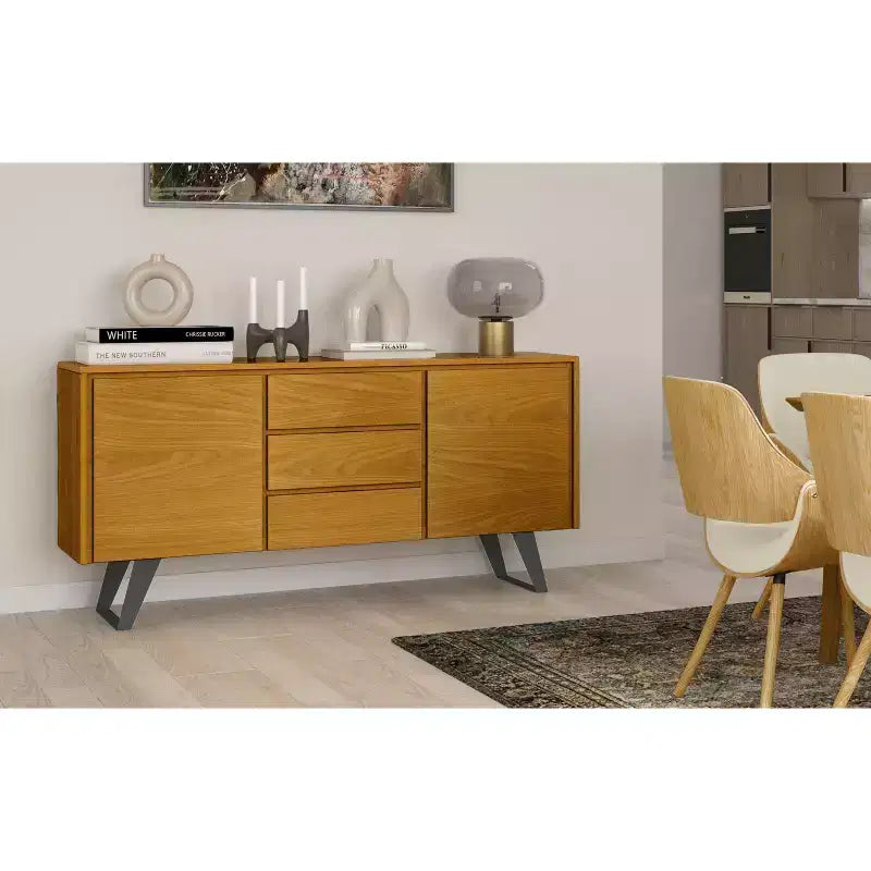 Credenza/buffet Mitchell moderna industriale rettangolare da 60 x 17 pollici in impiallacciatura di rovere