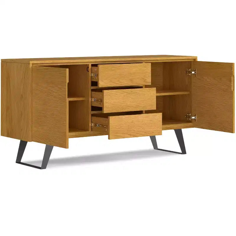Credenza/buffet Mitchell moderna industriale rettangolare da 60 x 17 pollici in impiallacciatura di rovere
