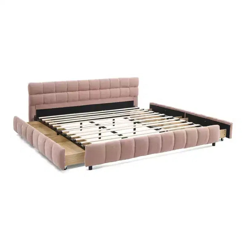 MAYEERTY Letto King Size Imbottito con Testiera Struttura Letto Robusta Cassetto per Camera da Letto Rosa