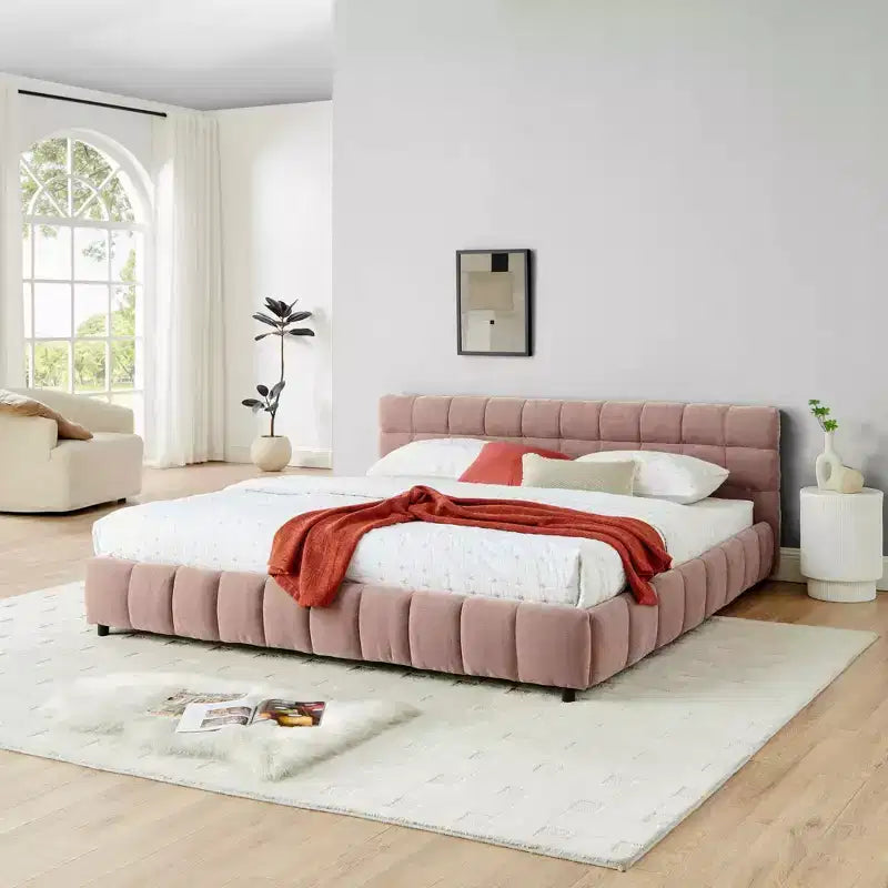 MAYEERTY Letto King Size Imbottito con Testiera Struttura Letto Robusta Cassetto per Camera da Letto Rosa