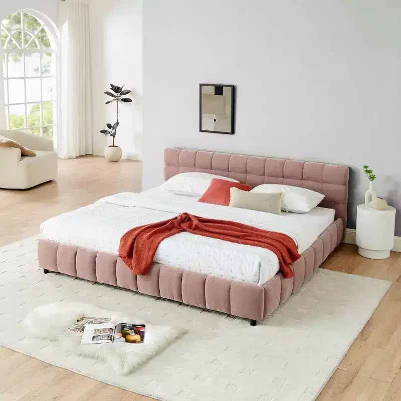 MAYEERTY Letto King Size Imbottito con Testiera Struttura Letto Robusta Cassetto per Camera da Letto Rosa