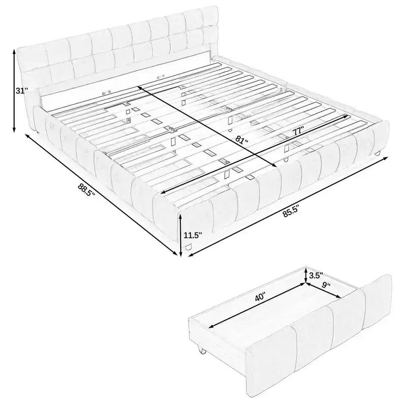 MAYEERTY Letto King Size Imbottito con Testiera Struttura Letto Robusta Cassetto per Camera da Letto Rosa