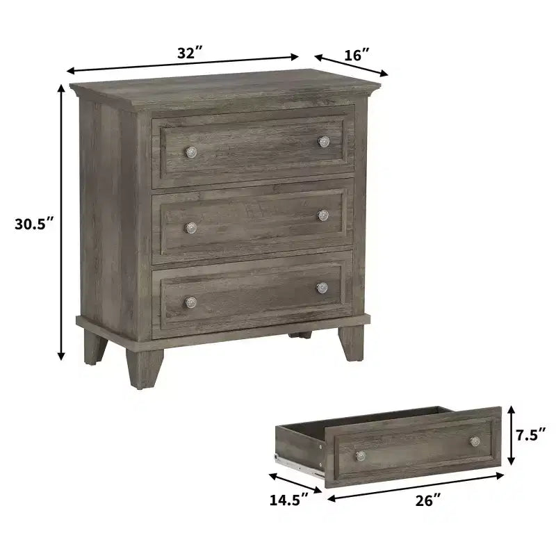 Cassettiera a 3 cassetti autoportante COZONY, mobile contenitore rustico in legno per camera da letto, soggiorno e ingresso