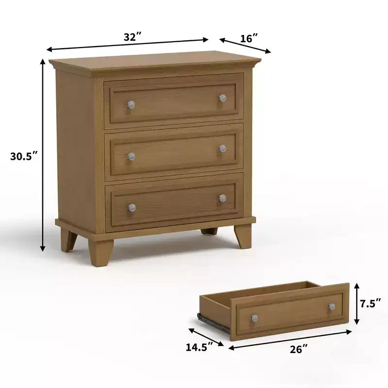 Cassettiera a 3 cassetti autoportante COZONY, mobile contenitore rustico in legno per camera da letto, soggiorno e ingresso