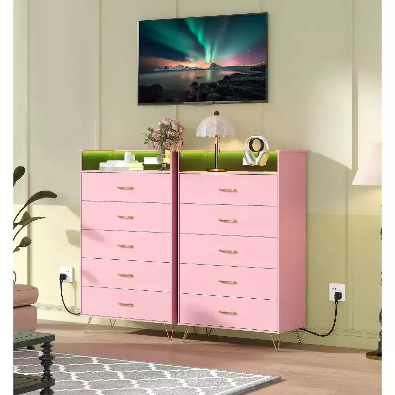 COZONY Cassettiera Intelligente a 4 Cassetti con LED RGB e Ricarica Wireless, Cassettiera Controllata da App per Camera da Letto e Soggiorno