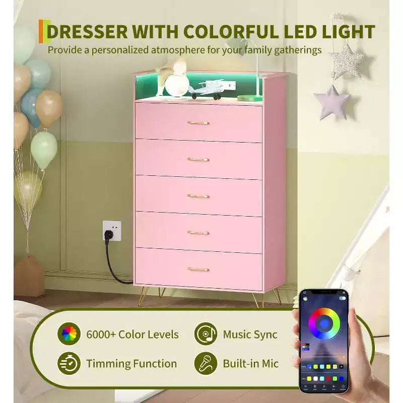 COZONY Cassettiera Intelligente a 4 Cassetti con LED RGB e Ricarica Wireless, Cassettiera Controllata da App per Camera da Letto e Soggiorno