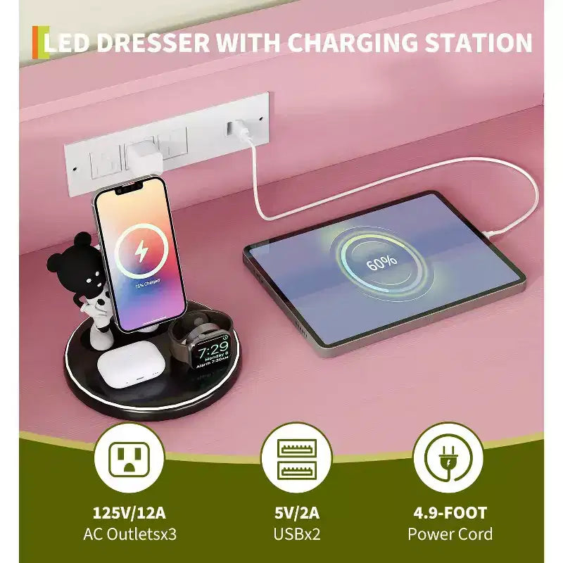 COZONY Cassettiera Intelligente a 4 Cassetti con LED RGB e Ricarica Wireless, Cassettiera Controllata da App per Camera da Letto e Soggiorno